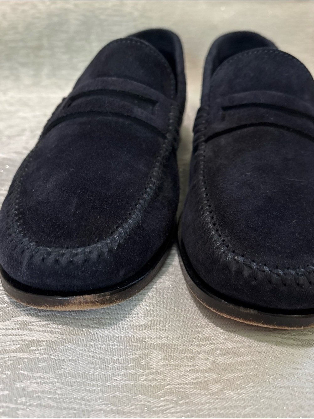 Santoni Men's Dark Navy Suede Penny Loafers Sz 10D - Picture 4 of 14